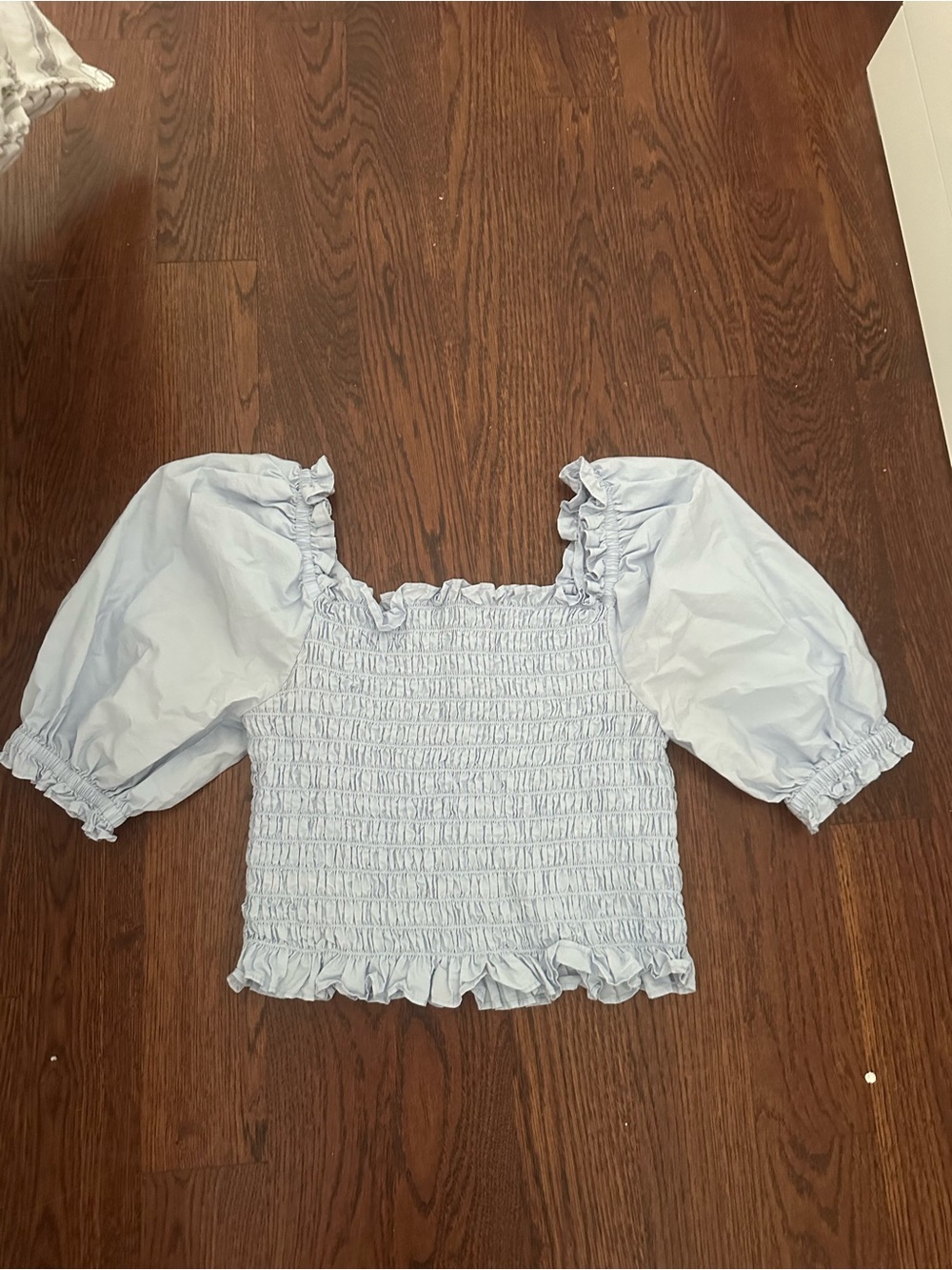 Levi's Light Blue Smocked Puff-Sleeve Top